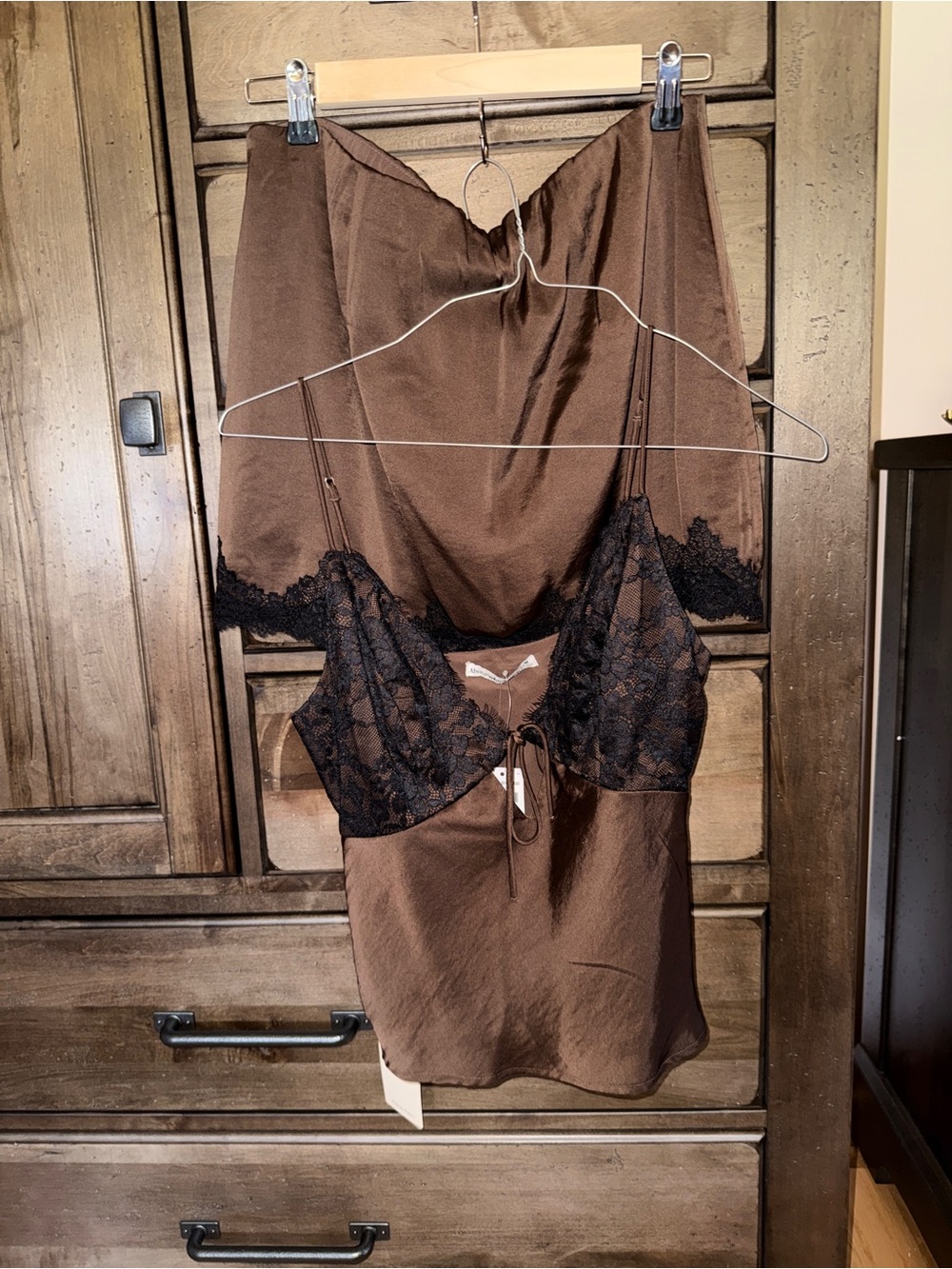 Abercrombie & Fitch Brown Satin Chemise with Black Lace